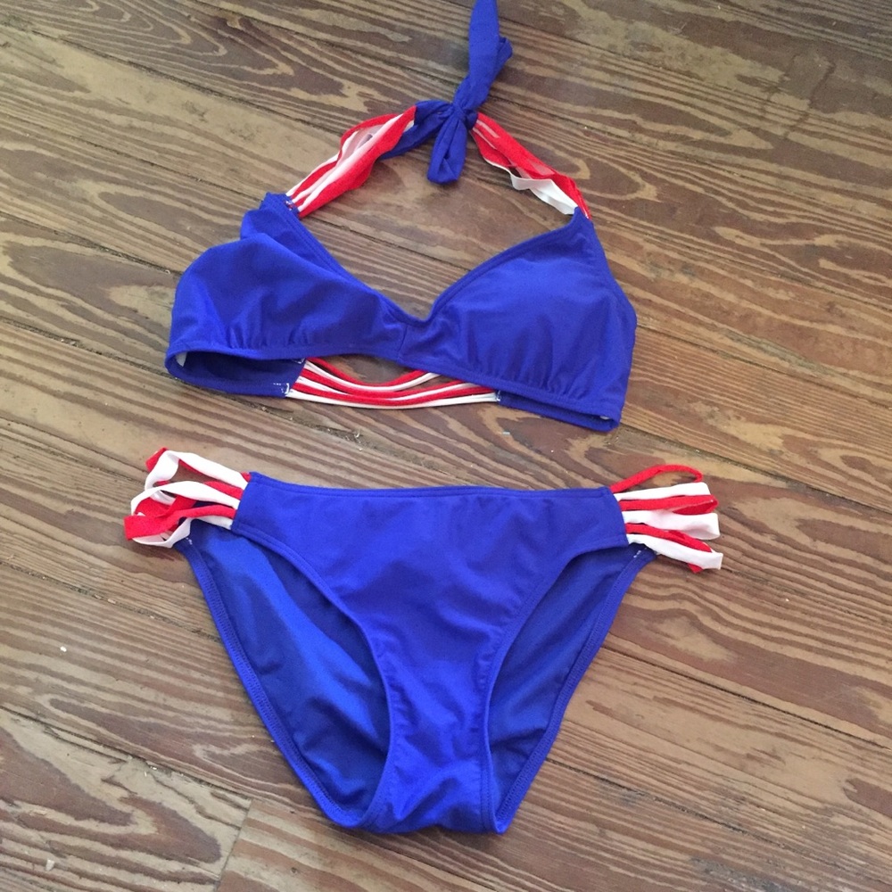 USA flag red white blue 2piece swim suit